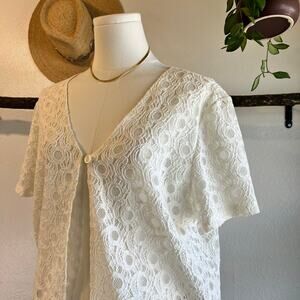 Soft Works Canada Vintage 90s White Sheer Lace Short Sleeve Top Size Large